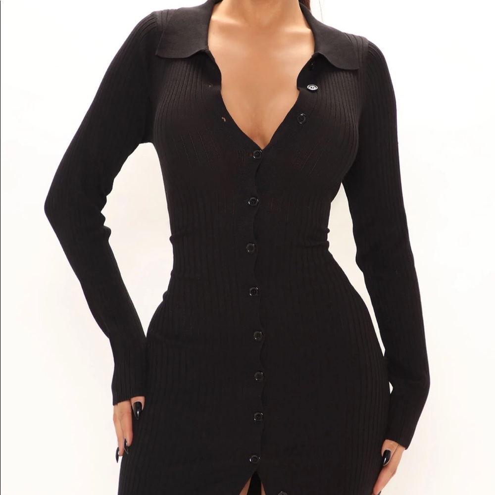 Black button down sweater mini dress